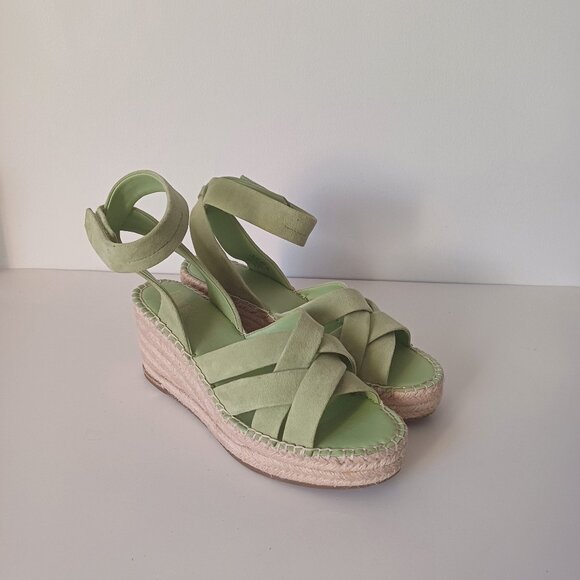Franco Sarto Light Green Wedge Ankle Strap Sandals Size 8.5 - Picture 1 of 9